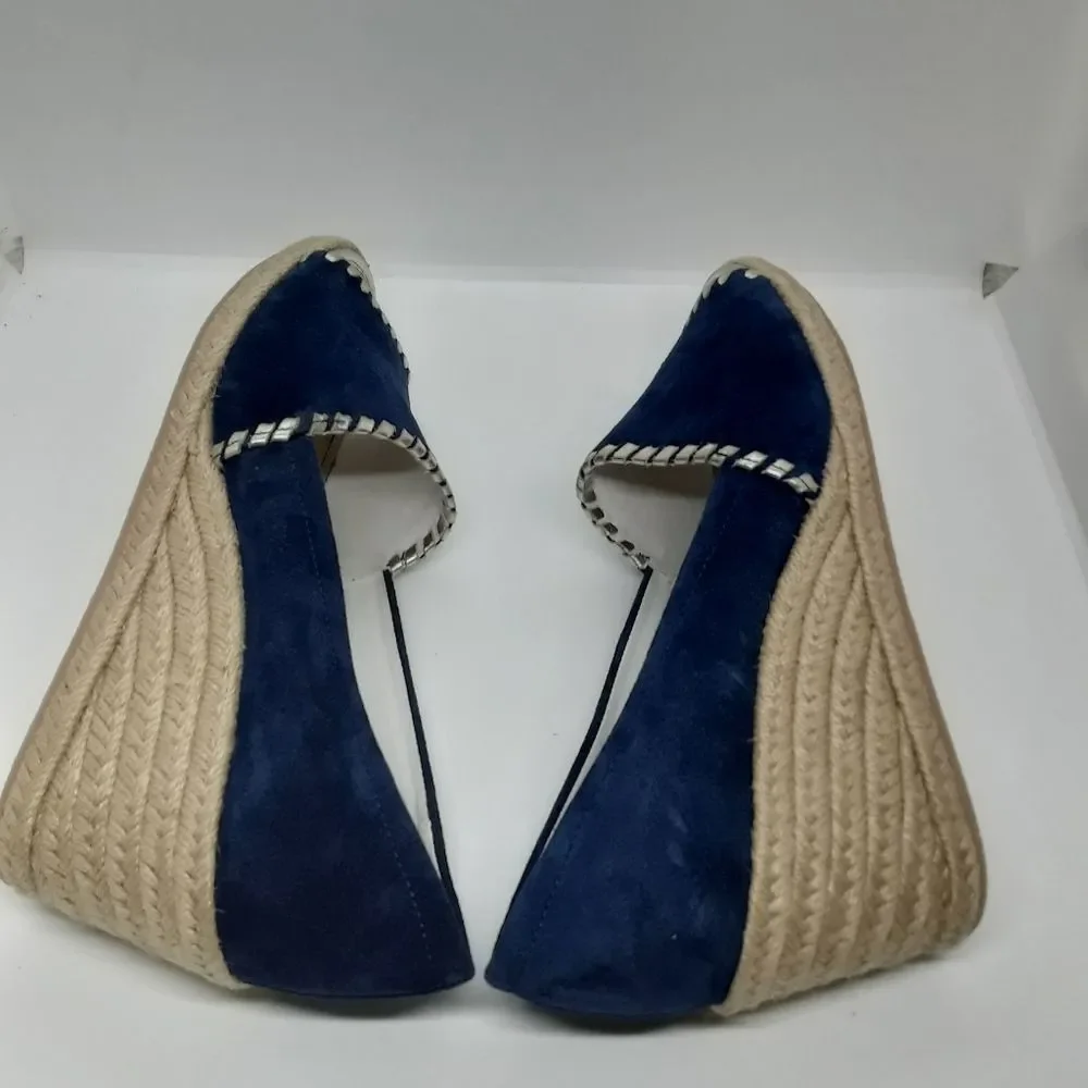 Jack Rogers Palmer Wedges Midnight Blue & Gold Stitching  Size 9M/NWT - Picture 7 of 10
